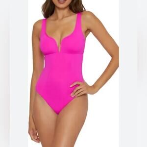 BECCA Color Code V Wire Hot Pink Bow Tie Open Back One Piece Small